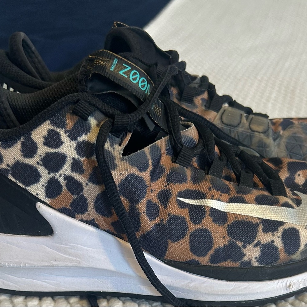 Leopard Print Athletic Shoes with Silver Accents - Picture 4 of 7